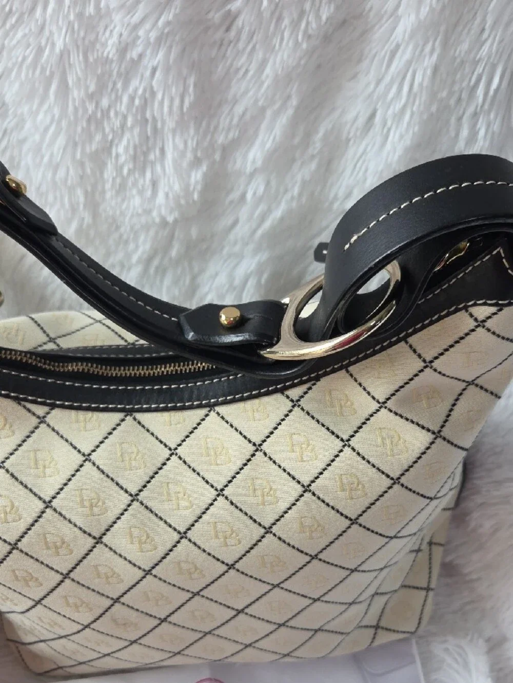 Dooney & Bourke Cream Shoulder Hobo with Black Trim